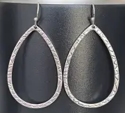 Etched Silver Teardrop Dangle Earrings.