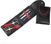 Sonnenschein by Hans Kniebes - Manicure Set 5 Pieces - Nail Scissors, Cuticle Scissors, File, Tweezers, Double Instrument - Nail Care Set Manicure Case Made of Cowhide Leather Black/Red