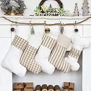 LUBOT Set of 4 Christmas Stockings(20inch) Plaid/Rustic/Farmhouse/Country Fireplace Hanging Canvas Handmade Xmas Stocking Decorations for Family Holiday Season Decor