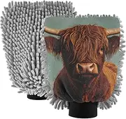 XYMZR Highland Cow Heart Red Absorbent Microfiber Car Wash Mitt, Funny Cute Anime Scratch Free for Cars Cleaning, Home Cleaning Mitts, 2 Pack, 10.24” L x 7.09” W