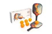 Hacienda Pickleball Set With 6 Aerodynamic Balls And 2 Fiberglass Paddles Racquets