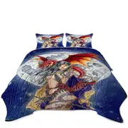 Cool Fantasy Art Sexy Warrior Lady and Her Moon Dragon Coverlet