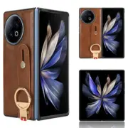For vivo X Fold2 5G, Luxury Retro Leather Hybrid Hard Ring Holder Case Cover