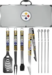 Siskiyou Unisex Denver Broncos 8 pc Tailgater BBQ Set F8BQ020-P, Unisex, Pittsburgh Steelers 8 pc Tailgater BBQ Set, F8BQ160, Gray, Set of 8