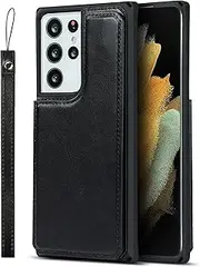 [Cavor] PU Leather Wallet for Samsung Galaxy S21 Ultra 5G Case Flip Magnetic Clasp Back Cover Shockproof Soft TPU Phone Cases with Lanyard & Card Slots Holder & Kickstand Protective Case-Black