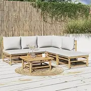 6 Piece Garden Lounge Set with Light Grey Cushions Bamboo Patio Bar Sets