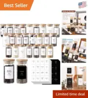 Beautifully Packaged 24 Spice Jars with Bamboo Lids & Preprinted Labels for Gift