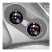 JACK SKELLINGTON BLACK CUSTOM RUBBER CAR DRINK HOLDER COASTERS 2pc SET
