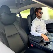 TESBEAUTY Tesla Headrest Pillow 2 Packs Genuine Nappa Leather Car Neck Pillow Tesla Model Y Model 3 Model X Model S Universal Fit Neck Support Cushion Black