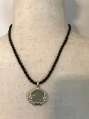 CONNEMARA MARBLE AND STERLING SILVER CLADDAGH BASKET PENDANT BOX AND TAG IRELAND