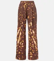 [Dries Van Noten] Dries Van Noten Printed cotton wide-leg pants AU 10 brown