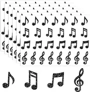Whaline 540Pcs Music Note Stickers Glitter Black Envelope Seal Sticker 4 Designs Musical Sing Song Concert Self-Adhesive Decals for Invitation Cards Birthday Wedding Gift Sealing Supplies