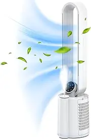 Advwin Portable Standing Fan Bladeless Tower Fan with Humidifier, Electric Floor Fan with 80°Oscillation
