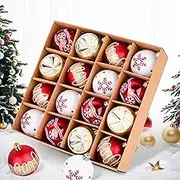 Christmas Balls, Christmas Ornaments Ball Set, Shatterproof Decorations Ball with Hanging Rings for Christmas Tree Wreath Stocking, Home Gift Balls Christmas Decor (Red,White, Gold)