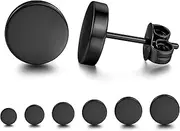 [Kakonia] 6 Pairs Black Stud Earrings for Men Women Hypoallergenic 316L Surgical Stainless Steel Round Dot CZ Ball Black Earrings Studs Set 3-12 MM