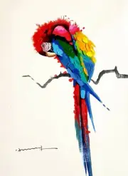 Parrot - #1 , 24x36 Hand painted on Giclee Canvas