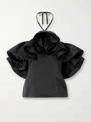 [AZ FACTORY] AZ FACTORY - Asa Ruffled Satin Halterneck Top - Black - FR 38 FR 38 Black