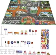 Kisangel 1 Set Traffic Mats Play Car Mat Playing Mats for Cars Mat Road Rug for Road Signs Pretend Play Present Road Sign Plaything