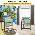 Freestanding 5 Bar Pool Towel Rack Brown Outdoor Organizer with Clips Mesh Bag