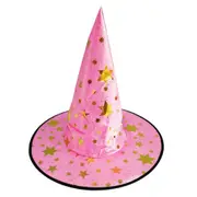 4PCS Children Adult Halloween Cosmetic Ball Party Pentagonal Magic Wizard Cap Witch Hat Pink star hat_38*36cm