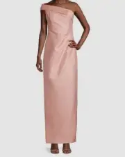 $595 Aidan Mattox Women's Pink Jacquard One Shoulder Column Gown Dress Size 14