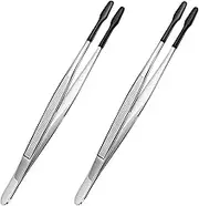 2 Pieces Rubber Tipped Tweezers PVC Rubber Coated Soft Non Marring Flat Tip Lab Industrial Hobby Craft Tweezers Tools Jewelry Coin Stamp Tongs (Black, 15.2cm)