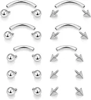 [Boernfnso] Internal Thread Eyebrow Piercing Jewelry Surgical Steel Curved Barbell Tiny Eyebrow Ring Vertical Labret Lip Jewelry Ear Rook Small Belly Button Ring for Women Men 16g 6mm/8mm/10mm