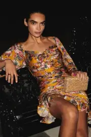 Anthropologie Ranna Gill Ruched Floral Mini Dress XL MSRP $190