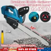 14'' Cordless Brushless Wood Cutting Saw Chainsaw For Makita 18V x2(36V) Battery