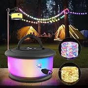 Camping String Lights,2 in 1 Upgraded 32.8FT Rechargeable Tent Lights String with 19 Lighting Modes,Quick Storage Camping Lights，Portable LED Lamp for Bedroom Yard Decor Christmas Camping(Black)