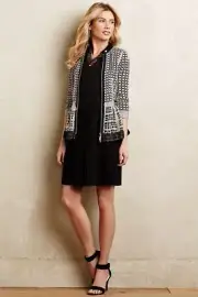 Anthropologie New Ganni Black Dress Cross Knit Top Pleated Skirt Size S NWT