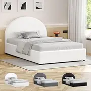 ALFORDSON Gas Lift Bed Frame, King Single Size Bed Base with Headboard and Storage Base, Boucle Upholsttery Mattress Foundation for Bedroom, Howell Series Boucle White