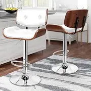 [ALFORDSON] 2 Pcs Kayla Swivel Bar Stools, White Adjustable Kitchen Stool with Anti-Slip Floor Protector, Counter Barstool in 62.5-84cm Seat Height, Wooden Dining Chair for Home Bar Dining Room