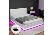 Artiss Bed Frame Double Size LED Gas Lift White LUMI