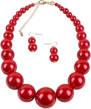 [CONGARTENO] 1 Set Red Pearl Necklace Elegant Jewelry Accessories Pearl Necklace Earrings Pearl Clavicle Necklace