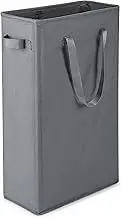 Rieeyrslza Slim Laundry Hamper with Lid 45L Thin Dirty Clothes Basket with Long Handle, Narrow Laundry Bag, Foldable Dirty Hamper, Narrow Dirty Clothes Hamper Suitable for Families or Hotels, Grey