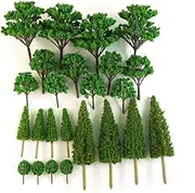 24pcs Green Mini Mixed Model Tree Set Train Scenery Miniature Landscape Scenery Sand Table Models Architecture Trees