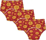 [GuoChe] Little Boys Potty Training Shorts Chinese Symbol Wealth and Prosperity Gold Red 3pcs Leakproof Nighttime Training