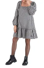 Cache Coeur Patti Checkered Balloon Long Sleeve Cotton Maternity Dress in White at Nordstrom, Size Medium