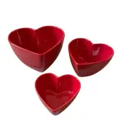 3pc Crate & Barrel Heart Shaped RED Ceramic Nesting Bowls Valentines Day New