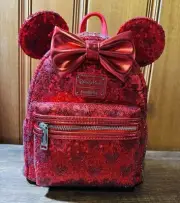 Disney Parks Red Loungefly Minnie Mouse Sequins Backpack Hidden Minnie’s NEW
