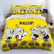 v2672 Bed Sheets Cuphead and Mugman,Game Gamer Comforter Bedding Set,Duvet Cover Bed Set Quilt Cover Pillowcase,King Queen Size Bedding Set kids 3-Pie
