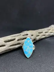 Native American Zuni Inlay Sleeping Beauty Turquoise Sterling Silver Ring Size 9