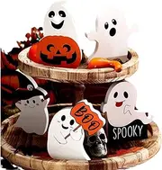 5 Pcs Cute Ghost Halloween Decorations Indoor, Wooden Tiered Tray Decor Table Sign, Mantel Shelf Tiered Tray Home Kitchen Party Decor