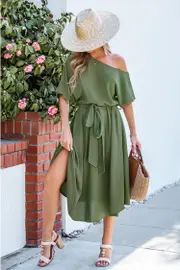 Cupshe Goddess Drape Olive Midi Dress - Green,S