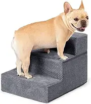 Dog Stairs for High Bed 18”H, 34.3cm Height 3-Step Pet Dog Steps for Small Dogs and Cats, Pet Stairs for High Bed Climbing, Non-Slip Balanced Pet Step Indoor, Removable & Washable Cover, Grey