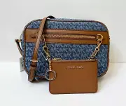 MICHAEL KORS JET SET ITEM CHAIN CROSSBODY BAG + ID KEY WALLET MK DENIM MULTI