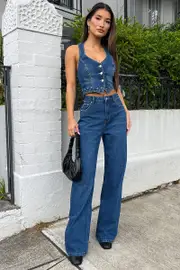 Denim Wide Leg Jeans High Rise - Size 16XL, Women's Wide Leg Jean