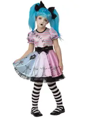 Little Blue Skelly Doll Girls Halloween Fancy Dress Costume