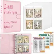 100 Envelopes Money Saving Challenge Budget Binder PU Leather Cover with Cash Envelope PVC Pocket Zipper/Digital Stickers Used as Money Organizer System Saving Planner Birthday (Pink)